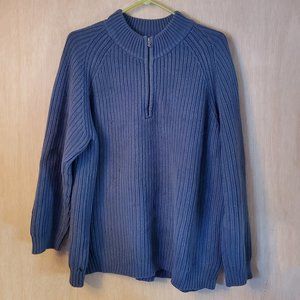 Women's Ralph Lauren Heavy Knit Antique Blue Zip Neck Sweater, Size 1x, Good